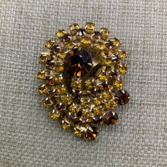Julianna Style Vintage Autumn Faux Amber Rhinestone Brooch Pin - Picture 1 of 6
